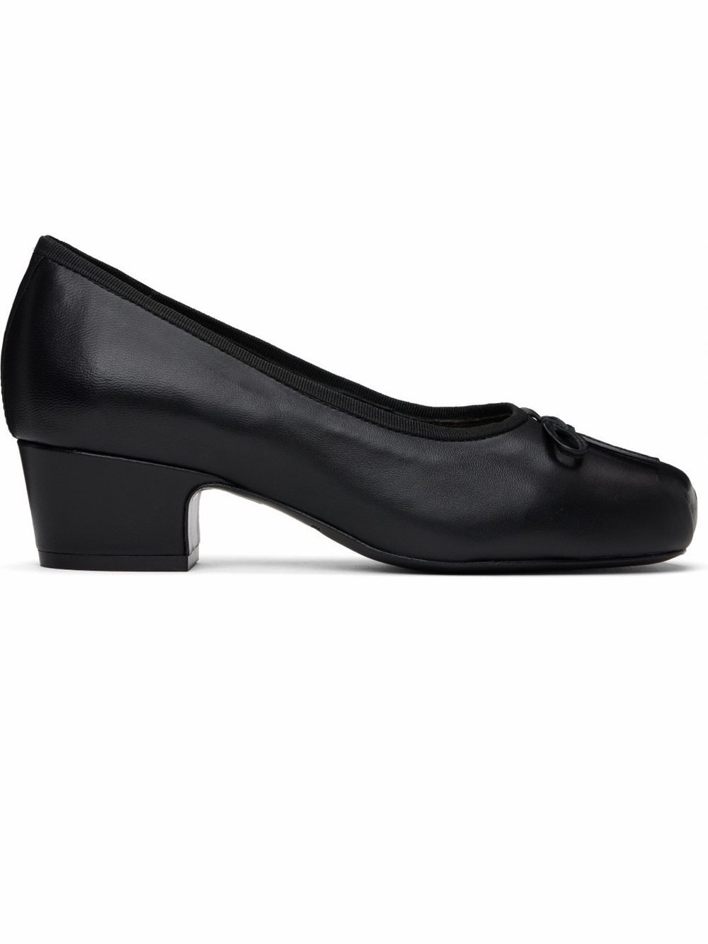 Sandy Liang Black Leather Low Block Heel Pump with Knot